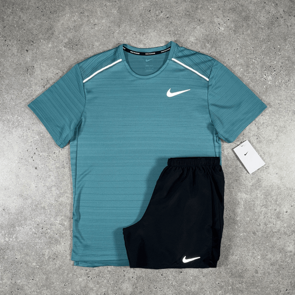 Nike Miler T shirt & Shorts Set Teal/Black