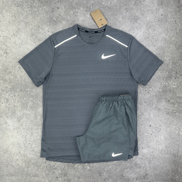 Nike Miler T shirt & Shorts Set Grey